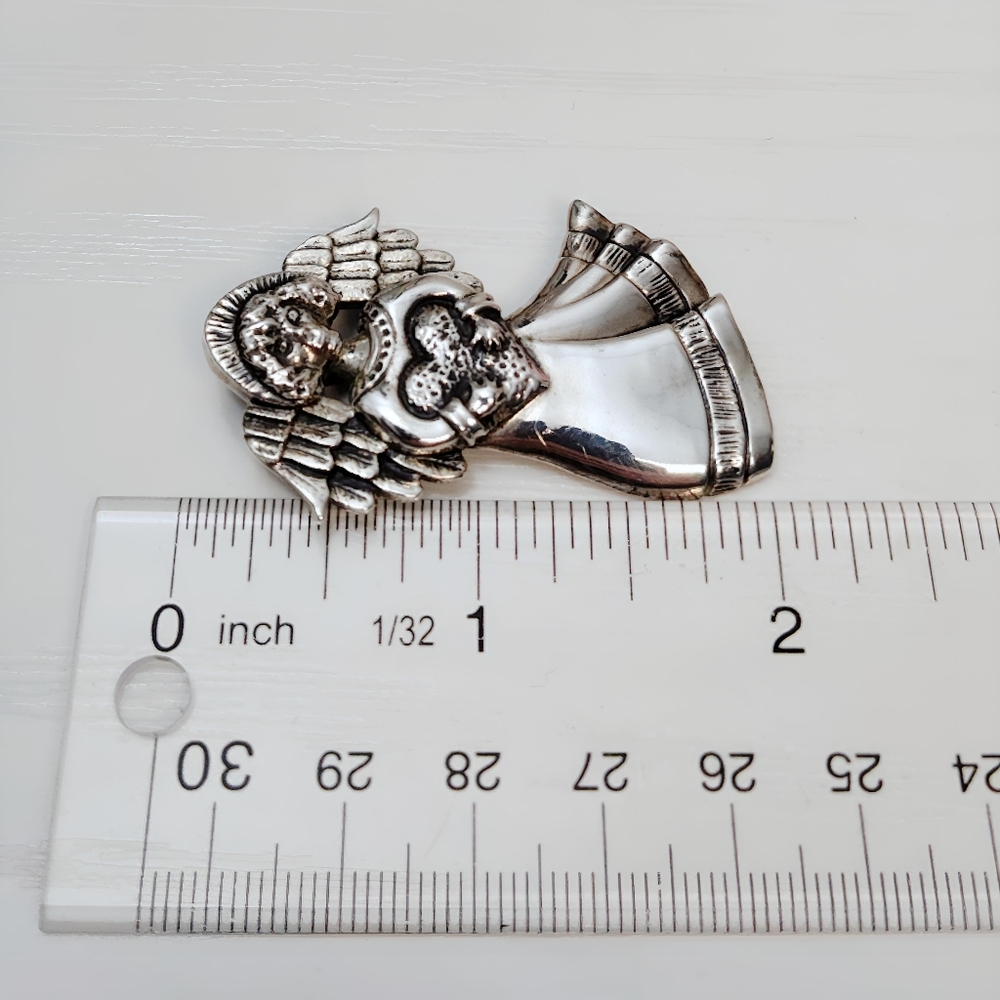 Vintage Sterling Silver Large Angel Brooch Pin Necklace Pendant with 20" Chain - Picture 6 of 15
